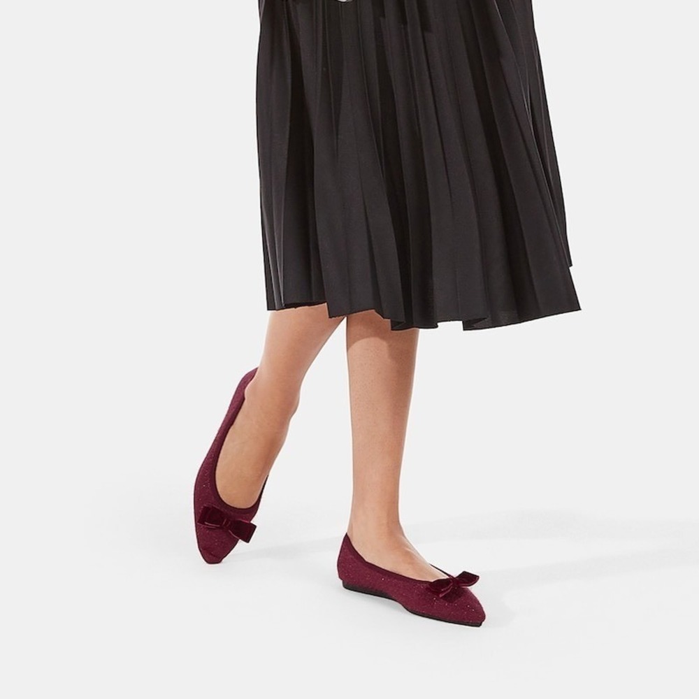 VIVAIA‎ Point Flats Burgundy Knit Bow Accent Ballet Shoes EU/42 US/10.5
